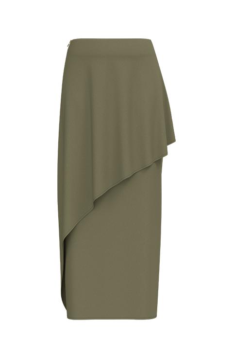 La falda verde militar tipo lápiz es un infaltable en el closet. Es fácil de combinar con diferentes prendas para lograr diferentes looks elevados para diferentes ocasiones.